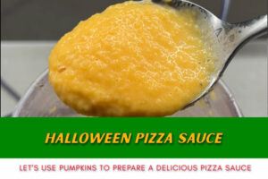 halloween pizza sauce with pumpkins